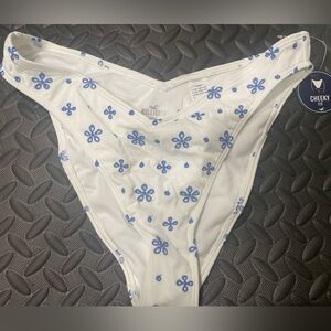 Hollister White and Blue Floral Bikini Bottom